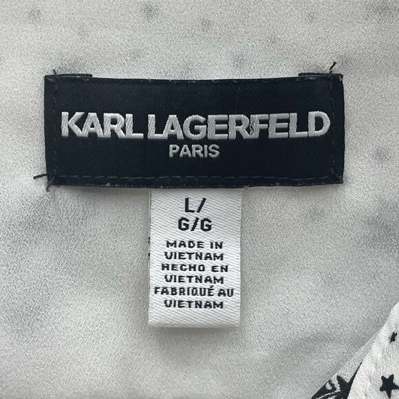 Karl Lagerfeld Paris Eiffel Tower Print Blouse Roll-Tab Sleeves Size Large - Picture 6 of 10